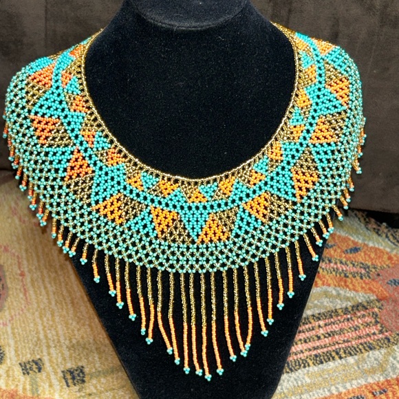 Geometric Huichol Necklace Beaded Collar Style - Picture 5 of 6